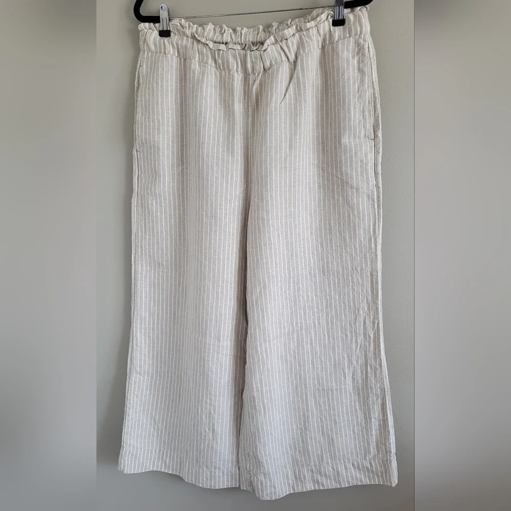 Chico's Women 100% Linen Wide-Leg Culotte Pants High Rise Oatmeal $109 12/Large - Picture 3 of 16